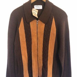 New Vintage Mens Leather Zipper Sweater